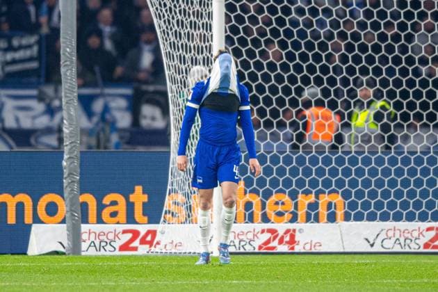 Football, Men, Season 2024 2025, 2 Bundesliga 16 Matchday , Hertha BSC SC Preußen Münster, Pascal Klemens Hertha BSC , Disappointment after conceding 1 1, 13 12 2024, Copyright: xSebastianxRäppold MatthiasxKochx