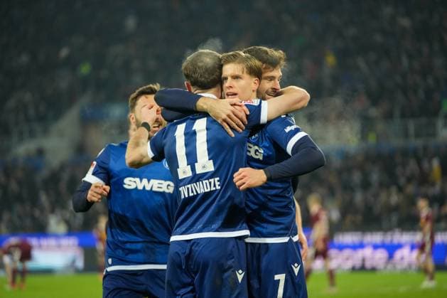 2 Bundesliga Karlsruher SC vs SSV Jahn Regensburg KSC goal celebration for 3 2 by Budu Zivzivadze Karlsruher SC 11 2 Bundesliga Karlsruher SC vs SSV Jahn Regensburg, BBBank Wildpark, Friday 13 12 2024 Copyright: xBEAUTIFULxSPORTS Boscox