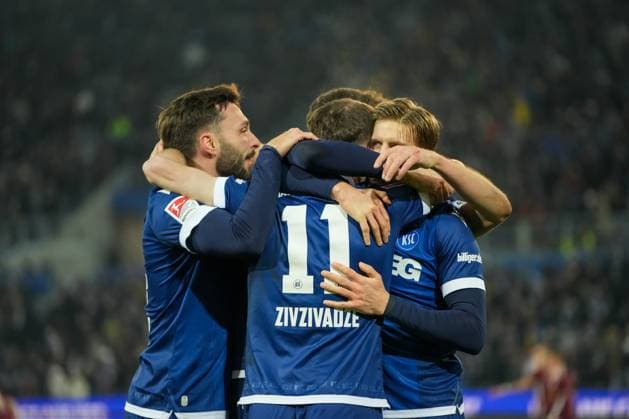 2 Bundesliga Karlsruher SC vs SSV Jahn Regensburg KSC goal celebration for 3 2 by Budu Zivzivadze Karlsruher SC 11 2 Bundesliga Karlsruher SC vs SSV Jahn Regensburg, BBBank Wildpark, Friday 13 12 2024 Copyright: xBEAUTIFULxSPORTS Boscox
