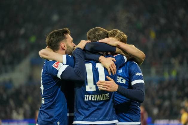 2 Bundesliga Karlsruher SC vs SSV Jahn Regensburg KSC goal celebration for 3 2 by Budu Zivzivadze Karlsruher SC 11 2 Bundesliga Karlsruher SC vs SSV Jahn Regensburg, BBBank Wildpark, Friday 13 12 2024 Copyright: xBEAUTIFULxSPORTS Boscox