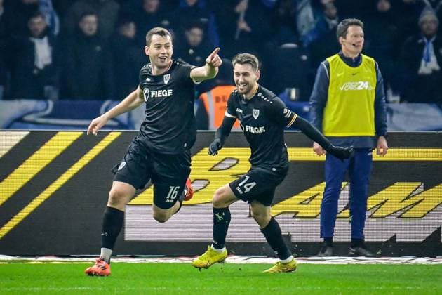 Fußball 2 Bundesliga Hertha BSC Berlin Preußen Münster 13 12 2024, xdanx, Fussball 2 Bundesliga Hertha BSC Berlin Preußen Münster v l Jubel nach dem 1 2 durch Torge Paetow SC Preußen Muenster 16 ,Charalambos Makridis SC Preußen Muenster 14 , DFL DFB REGULATIONS PROHIBIT ANY USE OF PHOTOGRAPHS as IMAGE SEQUENCES and or QUASI VIDEO Daniel Lakomski Mix1 Berlin Olympiastadion Berlin Berlin Deutschland DE Copyright: xDanielxLakomskix