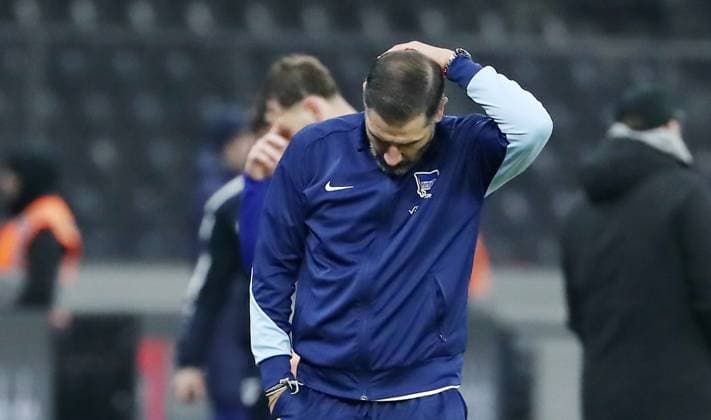 Coach Cristian Fiel disappointed after the end of the match Disappointment Sport Football Soccer DFL 2 Bundesliga Men 16 Matchday Season 2024 2025 13 12 2024 Hertha BSC Berlin vs Preußen Münster DFL regulations prohibit any use of photographs as image sequences and or quasi video