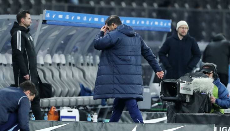 Coach Cristian Fiel disappointed after the end of the match Disappointment Sport Football Soccer DFL 2 Bundesliga Men 16 Matchday Season 2024 2025 13 12 2024 Hertha BSC Berlin vs Preußen Münster DFL regulations prohibit any use of photographs as image sequences and or quasi video