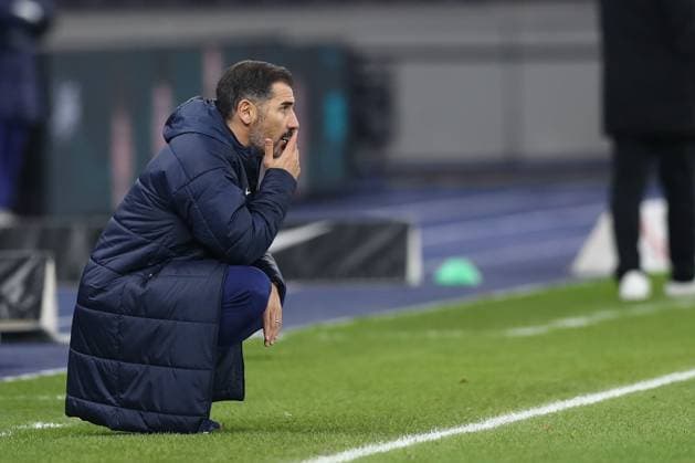 13 12 2024, xtgx, Soccer 2 Bundesliga, Hertha BSC Berlin SC Preussen Muenster emspor, v l Cristian Fiel Hertha, coach thoughtful disappointed, disappointed, looks disappointed, disappointed DFL DFB REGULATIONS PROHIBIT ANY USE OF PHOTOGRAPHS as IMAGE SEQUENCES and or QUASI VIDEO Berlin
