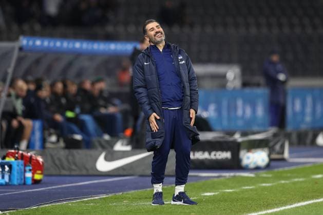 13 12 2024, xtgx, Soccer 2 Bundesliga, Hertha BSC Berlin SC Preussen Muenster emspor, v l Cristian Fiel Hertha, Coach Complains, complains, scolds disappointed, disappointed, looks disappointed, disappointed DFL DFB REGULATIONS PROHIBIT ANY USE OF PHOTOGRAPHS as IMAGE SEQUENCES and or QUASI VIDEO Berlin