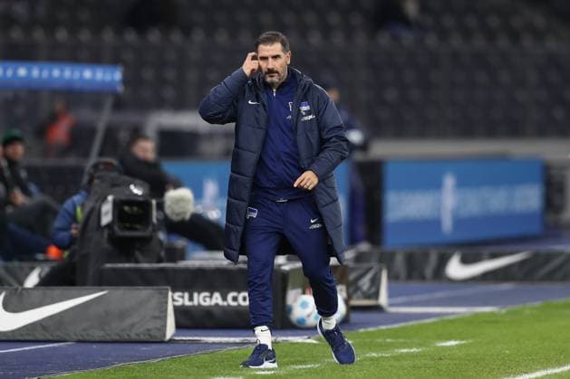 13 12 2024, xtgx, Soccer 2 Bundesliga, Hertha BSC Berlin SC Preussen Muenster emspor, v l Cristian Fiel Hertha, coach thoughtful disappointed, disappointed, looks disappointed, disappointed DFL DFB REGULATIONS PROHIBIT ANY USE OF PHOTOGRAPHS as IMAGE SEQUENCES and or QUASI VIDEO Berlin