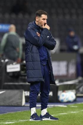 13 12 2024, xtgx, Soccer 2 Bundesliga, Hertha BSC Berlin SC Preussen Muenster emspor, v l Cristian Fiel Hertha, coach thoughtful disappointed, disappointed, looks disappointed, disappointed DFL DFB REGULATIONS PROHIBIT ANY USE OF PHOTOGRAPHS as IMAGE SEQUENCES and or QUASI VIDEO Berlin