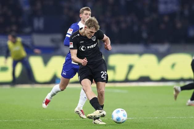 13 12 2024, xtgx, Soccer 2 Bundesliga, Hertha BSC Berlin SC Preussen Muenster emspor, v l Lukas Frenkert Münster, 29 DFL DFB REGULATIONS PROHIBIT ANY USE OF PHOTOGRAPHS as IMAGE SEQUENCES and or QUASI VIDEO Berlin