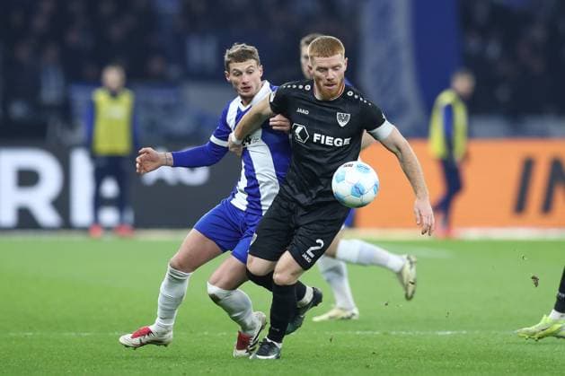 13 12 2024, xtgx, Soccer 2 Bundesliga, Hertha BSC Berlin SC Preussen Muenster emspor, v l Michael Cuisance Hertha, 27 , Mikkel Kirkesov Münster, 2 DFL DFB REGULATIONS PROHIBIT ANY USE OF PHOTOGRAPHS as IMAGE SEQUENCES and or QUASI VIDEO Berlin
