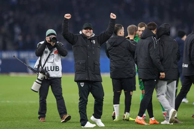 13 12 2024, xtgx, Soccer 2 Bundesliga, Hertha BSC Berlin SC Preussen Muenster emspor, f l Sascha Hildmann Münster, coach cheering about the victory, cheering after the match DFL DFB REGULATIONS PROHIBIT ANY USE OF PHOTOGRAPHS as IMAGE SEQUENCES and or QUASI VIDEO Berlin