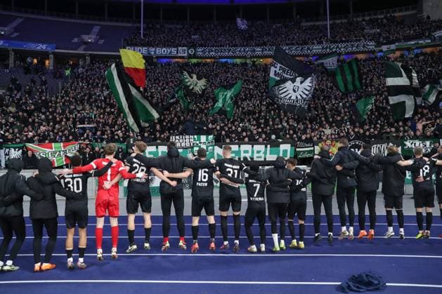 13 12 2024, xtgx, Soccer 2 Bundesliga, Hertha BSC Berlin SC Preussen Muenster emspor, v l Münster jubilation over the victory, jubilation after the end of the match DFL DFB REGULATIONS PROHIBIT ANY USE OF PHOTOGRAPHS as IMAGE SEQUENCES and or QUASI VIDEO Berlin