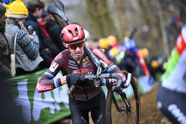 Belgian Michael Vanthourenhout pictured in action during the men s elite race at the Herentals Crosst cyclocross cycling event on Saturday 14 December 2024 in Herentals, stage 4 8 in the X2O Badkamers Trofee Veldrijden competition. JASPERxJACOBS  x108245104x