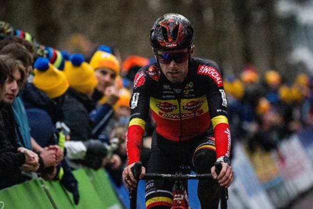 Belgian Eli Iserbyt pictured in action during the men s elite race at the Herentals Crosst cyclocross cycling event on Saturday 14 December 2024 in Herentals, stage 4 8 in the X2O Badkamers Trofee Veldrijden competition. JASPERxJACOBS  x108248259x