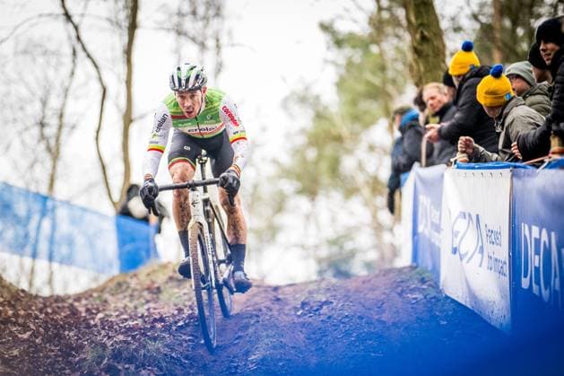 Belgian Laurens Sweeck pictured in action during the men s elite race at the Herentals Crosst cyclocross cycling event on Saturday 14 December 2024 in Herentals, stage 4 8 in the X2O Badkamers Trofee Veldrijden competition. JASPERxJACOBS  x108249613x