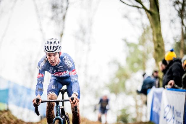 Belgian Jente Michels pictured in action during the men s elite race at the Herentals Crosst cyclocross cycling event on Saturday 14 December 2024 in Herentals, stage 4 8 in the X2O Badkamers Trofee Veldrijden competition. JASPERxJACOBS  x108249718x