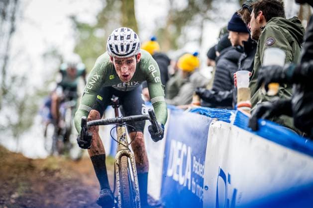 Dutch Ryan Kamp pictured in action during the men s elite race at the Herentals Crosst cyclocross cycling event on Saturday 14 December 2024 in Herentals, stage 4 8 in the X2O Badkamers Trofee Veldrijden competition. JASPERxJACOBS  x108249726x