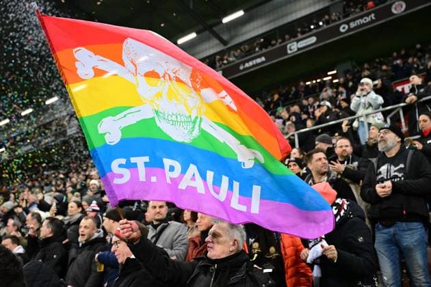 Soccer I Men I Season 2024 2025 I Bundesliga I 14 Matchday I FC St Pauli SV Werder Bremen I 14 12 2024 Symbol, Symbol photo, Symbolic image, Symbol, Image symbol, Representation, Signum main stand, Rainbow, Flag, Flag, FC St Pauli, Diversity, Fan culture, Confetti Hamburg Millerntor Stadium Hamburg Germany Copyright: xLobeca AndreasxHannigx