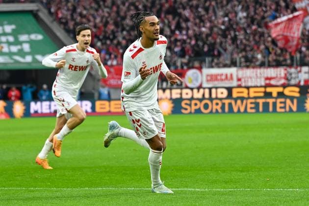 Koeln, Rheinenergiestadion, 15 12 24, GER, Herren, 2 Bundesliga, Saison 2024 2025, 1 FC Koeln 1 FC Nuernberg Bild Damion DOWNS Koeln jubilates after his goal for 1 0 DFL regulations prohibit any use of photographs as image sequences and or quasi video NRW Germany