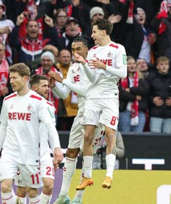 15 12 2024 Soccer season 2024 2025 2 Soccer Bundesliga 16 Matchday 1 FC Köln 1 FC Nürnberg FCN Club Sportfoto Zink DaMa xdaxmax DFL regulations prohibit any use of photographs as image sequences and or quasi video only for editorial use Jubel Freude Torjubel nach Tor zum 1 0 Damion Downs 42, FC Köln Denis Huseinbasic 8, FC Köln jubelt freut sich Torschütze Damion Downs 42, FC Köln