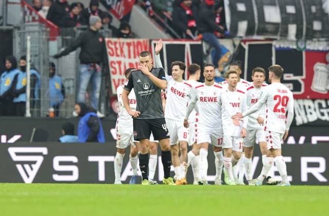 15 12 2024 Soccer season 2024 2025 2 Soccer Bundesliga 16 Matchday 1 FC Köln 1 FC Nürnberg FCN Club Sportfoto Zink DaMa xdaxmax DFL regulations prohibit any use of photographs as image sequences and or quasi video only for editorial use Ondrej Karafiat 44, 1 FC Nürnberg FCN disappointed Disappointment after conceding goal Team Team of FC Köln cheers