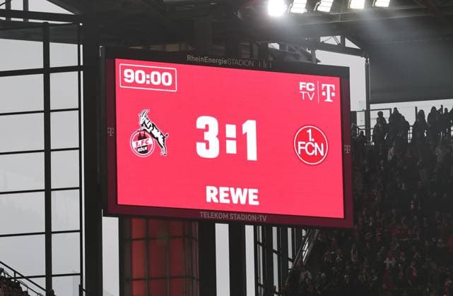 15 12 2024 Soccer season 2024 2025 2 Soccer Bundesliga 16 Matchday 1 FC Köln 1 FC Nürnberg FCN Club Sportfoto Zink DaMa xdaxmax DFL regulations prohibit any use of photographs as image sequences and or quasi video only for editorial use Scoreboard with final score 3 1 for FC Köln