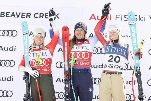 Sport Themen der Woche KW50 Sport Bilder des Tages foto IPP gabriele Facciotti Beaver Creek (USA) 15 12 2024 coppa del mondo di sci alpino donne 2024-2025, superG nella foto : Sofia Goggia vince la gara davanti a , Lara Gut Behrami e Ariane Raedler italy ITALY  Copyright: xR4924_italyphotopressx