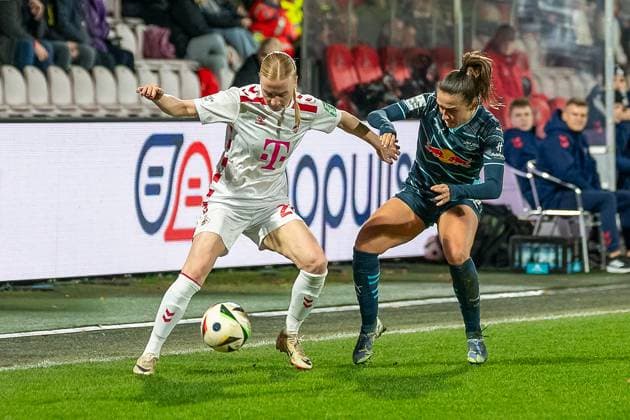 16 12 2024, Football Google Pixel Womens Bundesliga, Season 2024 2025, Matchday 12, 1 FC Koeln RB Leipzig at Franz Kremer Stadium in Cologne tw Anna Gerhardt 1 FC Koeln, 21 and Lara Marti RB Leipzig, 30 Important note According to the regulations of the DFL German Football League and the DFB German Football Association, it is prohibited to use or have used photographs taken in the stadium and or of the match in the form of sequential images and or video-like photo series Foto Kirchner Media TH Copyright: xKirchner-Media THx