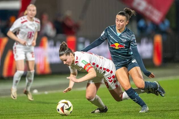 16 12 2024, Soccer Google Pixel Womens Bundesliga, Season 2024 2025, Matchday 12, 1 FC Koeln RB Leipzig at Franz Kremer Stadium in Cologne duel between Adriana Achcinska 1 FC Köln, 09 and Lara Marti RB Leipzig, 30 Important note In accordance with the regulations of the DFL German Football League and the DFB German Football Association, it is prohibited to utilize or have utilized photographs taken in the stadium and or of the match in the form of sequential images and or video-like photo series Foto Kirchner Media TH Copyright: xKirchner-Media THx