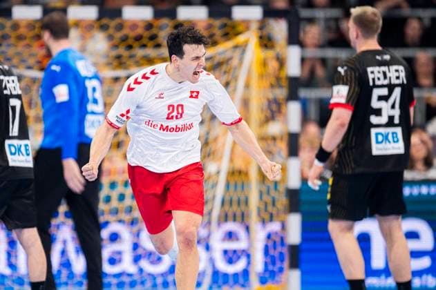 07 11 2024 Handball, mens international match, European Championship qualifier in Mannheim, Germany Switzerland Samuel Zehnder Switzerland Mannheim Baden Württemberg Germany SAP Arena