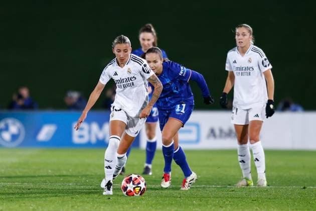 December 17, 2024, Valdebebas, Madrid, SPAIN: Sheila Garcia of Real Madrid in action during the UEFA WomenÃ¢â‚¬â ¢s Champions League, Group B, football match played between Real Madrid and Chelsea at Alfredo Di Stefano stadium on December 17, 2024, in Valdebebas, Madrid, Spain. Valdebebas SPAIN - ZUMAa181 20241217_zaa_a181_069 Copyright: xDennisxAgyemanx