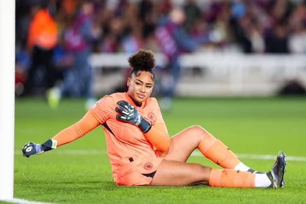 Barcelona, Spain, December 18th 2024: Goalkeeper Khiara Keating (35 Manchester City) during the UEFA Womens Champions League football match between FC Barcelona, Barca and Manchester City at the Estadi Olimpic Lluis Companys in Barcelona, Spain (Judit Cartiel SPP) Copyright: xJuditxCartielx xSPPx spp-en-JuCaSp-JUCA1109