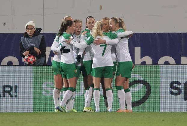 WOMEN SOCCER - UEFA CL, St.Poelten vs Hammarby VIENNA,AUSTRIA,18.DEC.24 - WOMEN SOCCER - UEFA Women s Champions League, group stage, SKN Sankt Poelten vs Hammarby IF. Image shows the rejoicing of Julie Blakstad (Hammarby) and her team.  GEPAxpictures xWalterxLuger
