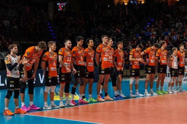 the BRVolleys team, BRVolleys vs Greenyard Maaseik, Champions League, 2024 12 18 Berlin Berlin Land Copyright: xFootxBowl ThomasxSobotzkix