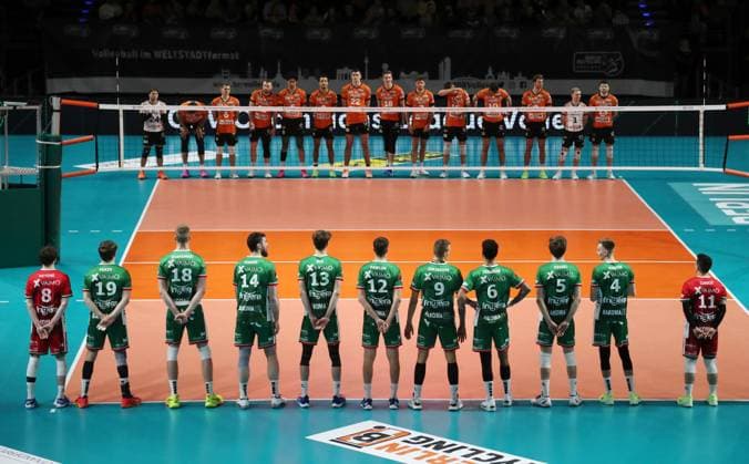 Welcoming the teams before the start of the match Sport Volleyball CEV Champions League Men Season 2024 2025 18 12 2024 BR Volleys Berlin BRV vs Greenyard Maaseik