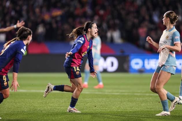 December 18, 2024, Barcelona, Barcelona, Spain: Aitana Bonmati of FC Barcelona, Barca Femenino celebrates a goal during the UEFA WomenÃ¢â‚¬â ¢s Champions League Group Stage MD6, football match played between FC Barcelona and Manchester City FC at Estafi Olimpic Lluis Companys on December 18, 2024 in Barcelona, Spain. Barcelona Spain - ZUMAa181 20241218_zaa_a181_055 Copyright: xJavierxBorregox