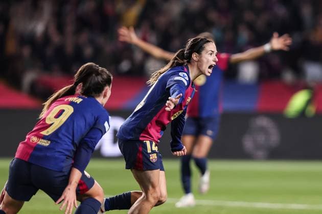December 18, 2024, Barcelona, Barcelona, Spain: Aitana Bonmati of FC Barcelona, Barca Femenino celebrates a goal during the UEFA WomenÃ¢â‚¬â ¢s Champions League Group Stage MD6, football match played between FC Barcelona and Manchester City FC at Estafi Olimpic Lluis Companys on December 18, 2024 in Barcelona, Spain. Barcelona Spain - ZUMAa181 20241218_zaa_a181_056 Copyright: xJavierxBorregox