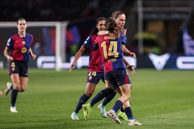 December 18, 2024, Barcelona, Barcelona, Spain: Aitana Bonmati of FC Barcelona, Barca Femenino celebrates a goal during the UEFA WomenÃ¢â‚¬â ¢s Champions League Group Stage MD6, football match played between FC Barcelona and Manchester City FC at Estafi Olimpic Lluis Companys on December 18, 2024 in Barcelona, Spain. Barcelona Spain - ZUMAa181 20241218_zaa_a181_054 Copyright: xJavierxBorregox