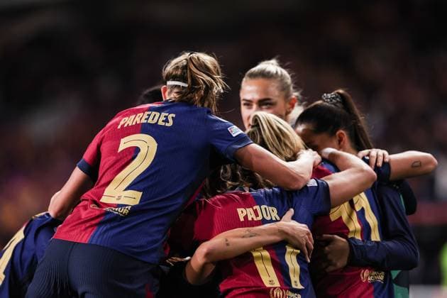 December 18, 2024, Barcelona, Barcelona, Spain: Alexia Putellas of FC Barcelona, Barca Femenino celebrates a goal with her teammates during the UEFA WomenÃ¢â‚¬â ¢s Champions League Group Stage MD6, football match played between FC Barcelona and Manchester City FC at Estafi Olimpic Lluis Companys on December 18, 2024 in Barcelona, Spain. Barcelona Spain - ZUMAa181 20241218_zaa_a181_063 Copyright: xJavierxBorregox