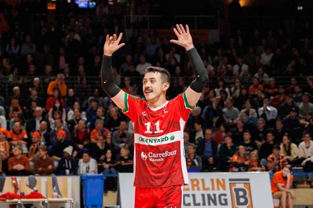 Landon Douglas Currie VC Greenyard Maaseik, 11 happy, emotion on the pitch, BRVolleys vs Greenyard Maaseik, Champions League, 2024 12 18 Berlin Berlin Land Copyright: xFootxBowl ThomasxSobotzkix
