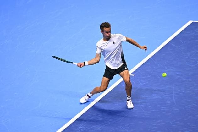 NextGen ATP, Tennis Herren Finals First Round - Jeddah Luca Van Assche (FRA) during his first round match at the 2024 NextGen ATP Finals in Jeddah, Saudi Arabia on December 18, 2024. Photo by Corinne Dubreuil ABACAPRESS.COM Jeddah Saudi Arabia  Copyright: xDubreuilxCorinne ABACAx