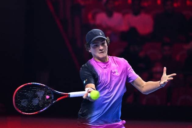 NextGen ATP, Tennis Herren Finals First Round - Jeddah Joao Fonseca (BRA) during his first round match at the 2024 NextGen ATP Finals in Jeddah, Saudi Arabia on December 18, 2024. Photo by Corinne Dubreuil ABACAPRESS.COM Jeddah Saudi Arabia  Copyright: xDubreuilxCorinne ABACAx