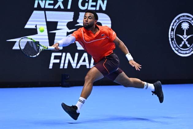NextGen ATP, Tennis Herren Finals First Round - Jeddah Arthur Fils from (FRA) during his first round match at the 2024 NextGen ATP Finals in Jeddah, Saudi Arabia on December 18, 2024. Photo by Corinne Dubreuil ABACAPRESS.COM Jeddah Saudi Arabia  Copyright: xDubreuilxCorinne ABACAx