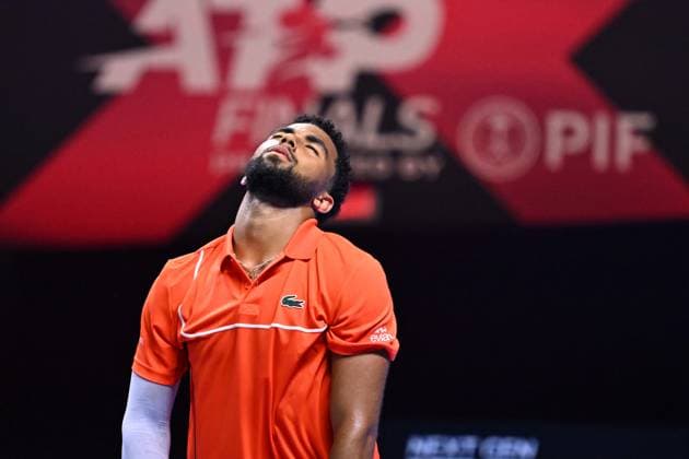 Sport Bilder des Tages NextGen ATP, Tennis Herren Finals First Round - Jeddah Arthur Fils from (FRA) during his first round match at the 2024 NextGen ATP Finals in Jeddah, Saudi Arabia on December 18, 2024. Photo by Corinne Dubreuil ABACAPRESS.COM Jeddah Saudi Arabia  Copyright: xDubreuilxCorinne ABACAx