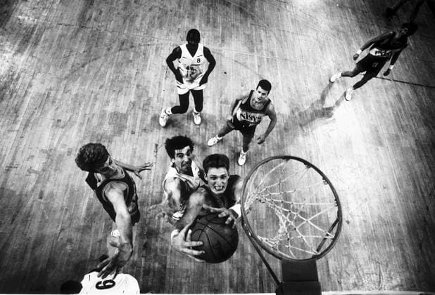Oslo V Kingston Basketball Game December 1989 Kingston players in semi finals of World Cup Invitation Club tournament against Oslo at Crystal Palace Oslo V Kingston Basketball DMGTCHPDPICT000404146917