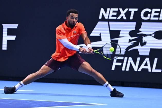 NextGen ATP, Tennis Herren Finals Second Round - Jeddah Arthur Fils (FRA) during his second round match at the 2024 NextGen ATP Finals in Jeddah, Saudi Arabia on December 19, 2024. Photo by Corinne Dubreuil ABACAPRESS.COM Jeddah Saudi Arabia  Copyright: xDubreuilxCorinne ABACAx