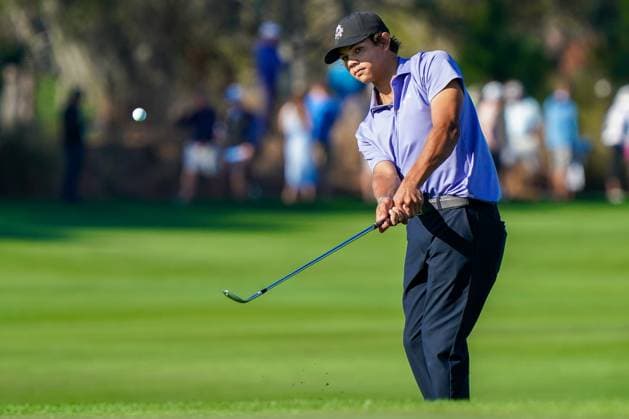 December 20, 2024, Orlando, Florida, USA: Charlie Woods chips on to the 18th green at the PNC Championship Pro-Am at the Ritz-Carlton Golf Club. Orlando USA - ZUMAw109 20241220_fap_w109_006 Copyright: xDebbyxWongx