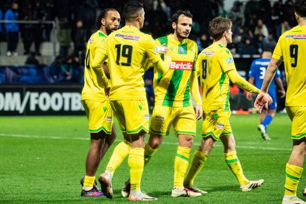 FOOTBALL : Drancy vs FC Nantes - Coupe de France - 32e de Finale - 21 12 2024 Joie des joueurs du Fc Nantes aprÃ s le but de Mostafa Mohamed (FC NANTES) Saint OuenFrance  Copyright: xBaptistexAutissierx