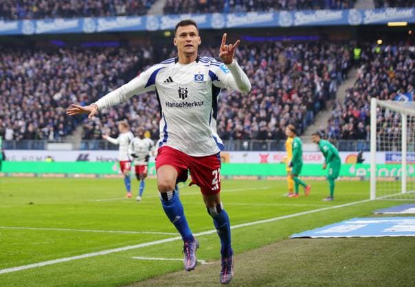 2 Liga Season 2024 2025 17 Matchday 21 12 2025 Hamburger SV SpVgg Greuther Fuerth im Volksparkstadion 4 0 Torjubel Davie Selke Hamburger SV DFL REGULATIONS PROHIBIT ANY USE OF PHOTOGRAPHS AS IMAGE SEQUENCES AND OR QUASI VIDEO Foto Michael Schwarz