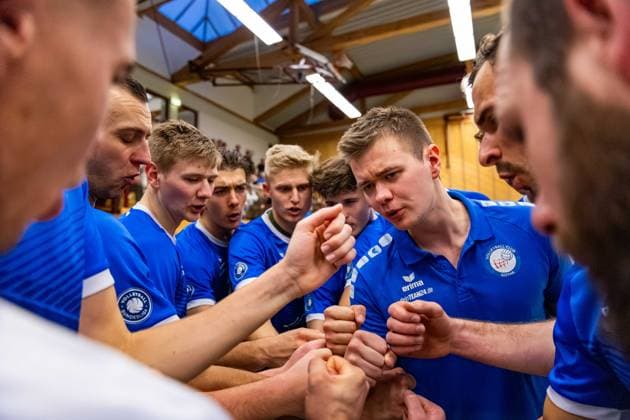 22 12 2024, GER, Volleyball, 2 BL Maenner Sued, Saison 2024 2025, Blue Volleys Gotha TSV Muehldorf Robert Werner Blue Volleys Gotha Richard Werner Blue Volleys Gotha Hannes Krochmann Blue Volleys Gotha 99867 Gotha Sporthalle Sportanlage Ernesti Thüringen Germany