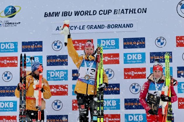 Bilder des Jahres 2024, Sport 12 Dezember Sport Themen der Woche KW51 Sport Bilder des Tages BIATHLON : IBU World cup Mass start Dames - Annecy - Le Grand-Bornand - 22 12 2024 Podium: 1 Selina Grotian (Germany), 2 Franziska Preuss, 3 Paulina Batovska Fialkova (Slovakia)  Copyright: xRichardxMerlenx